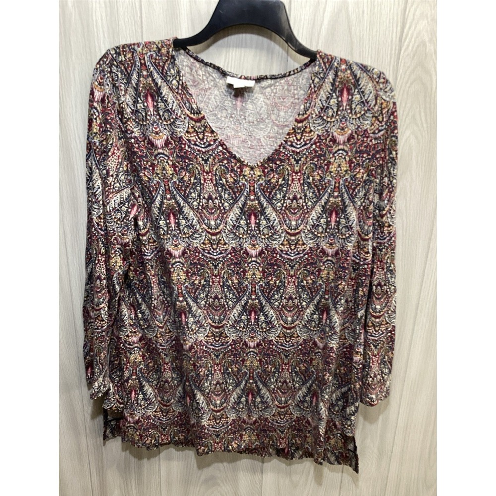 J‎ JILL Women's (Size L) Long Sleeve V-Neck Shirt Cotton Rayon Stretch